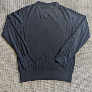 Mens Large ICEBREAKER 100% Merino Wool Long Sleeve Sweater FLAWED V-Neck Blue